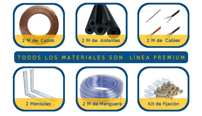 instalar equipo climatizador en buenos aires, técnico matriculado instala aire con materiales, instalación split 3000 frigorías